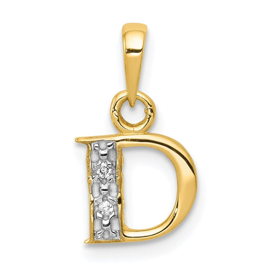 10K Yellow Gold and Rhodium Diamond Initial D Pendant