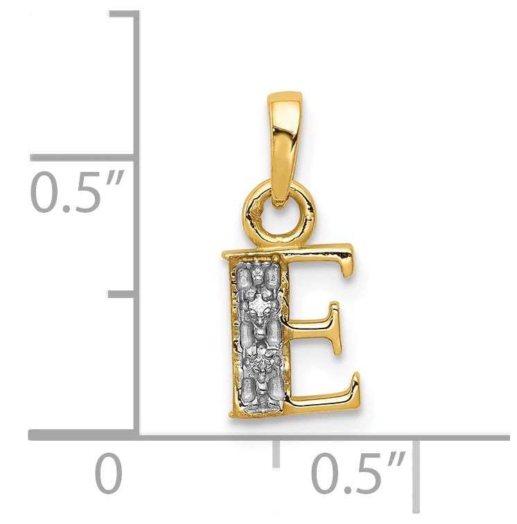 10K Yellow Gold and Rhodium Diamond Initial E Charm