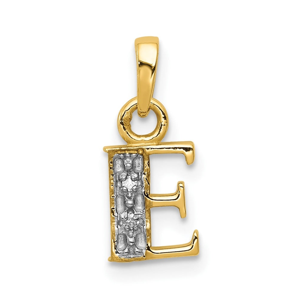 10K Yellow Gold and Rhodium Diamond Initial E Charm