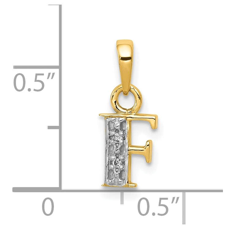 10K Yellow Gold and Rhodium Diamond Initial F Charm