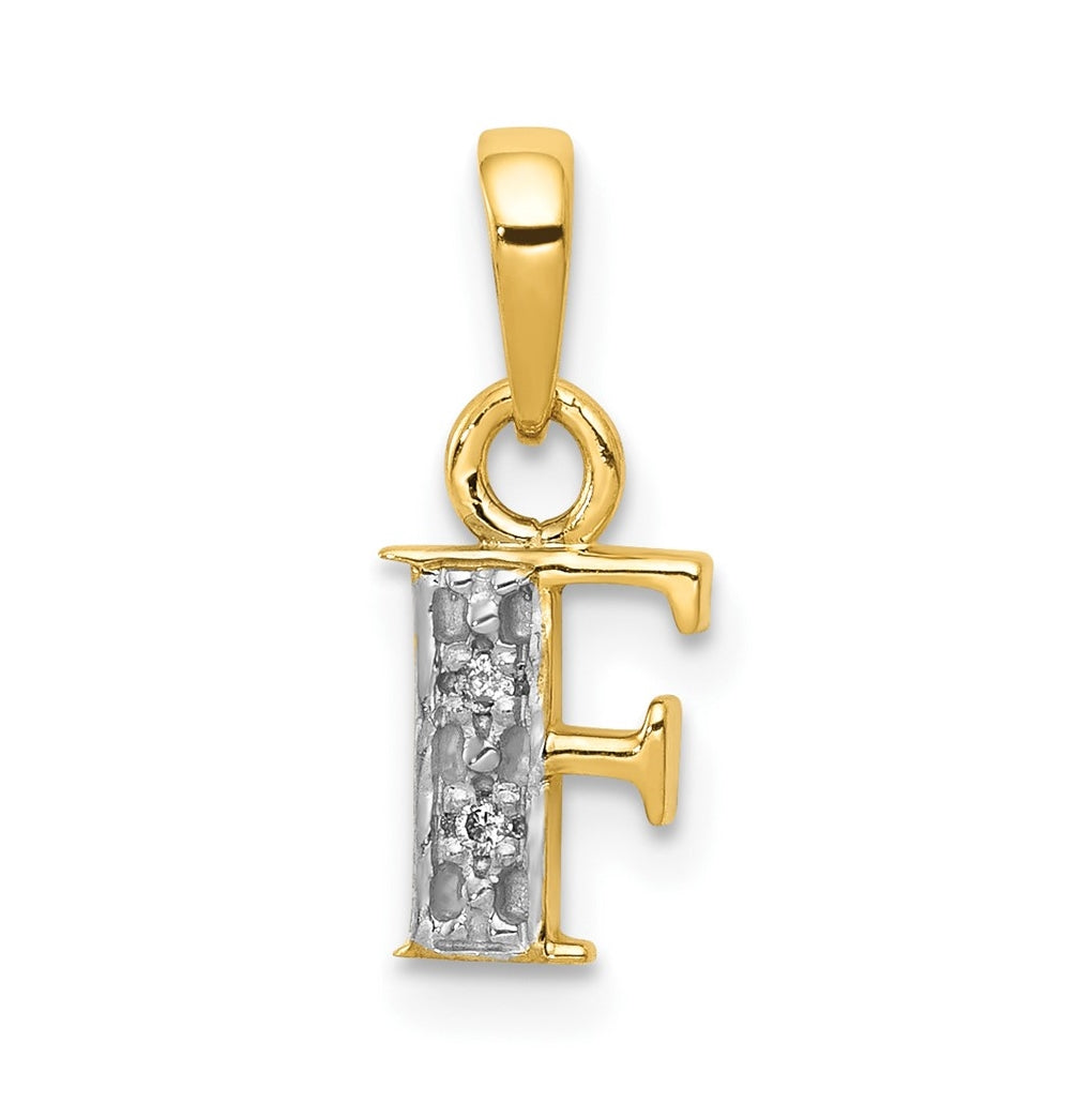 10K Yellow Gold and Rhodium Diamond Initial F Charm