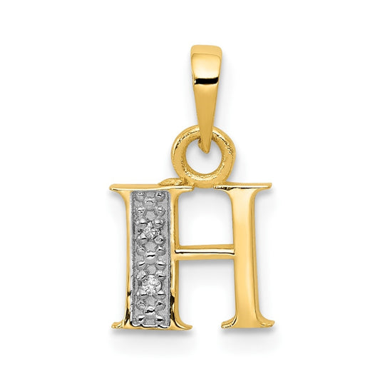 10K Yellow Gold and Rhodium Diamond Initial H Charm