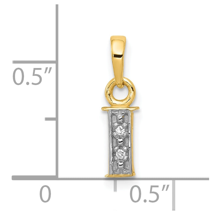 10K Yellow Gold and Rhodium Diamond Initial I Charm