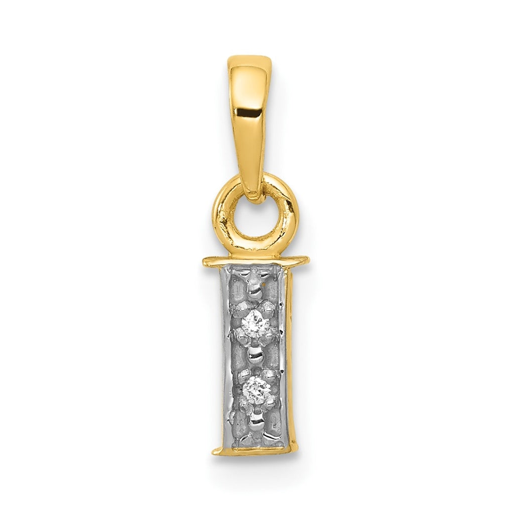 10K Yellow Gold and Rhodium Diamond Initial I Charm