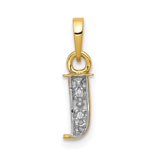 10K Yellow Gold and Rhodium Diamond Initial J Charm