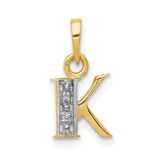 10K Yellow Gold and Rhodium Diamond Initial K Charm