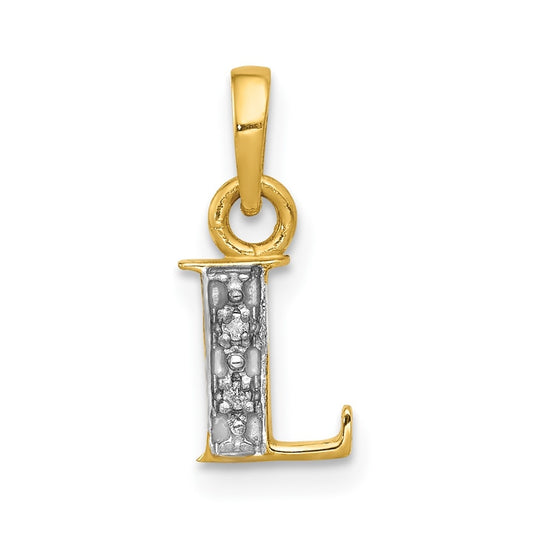 10K Yellow Gold and Rhodium Diamond Initial L Charm