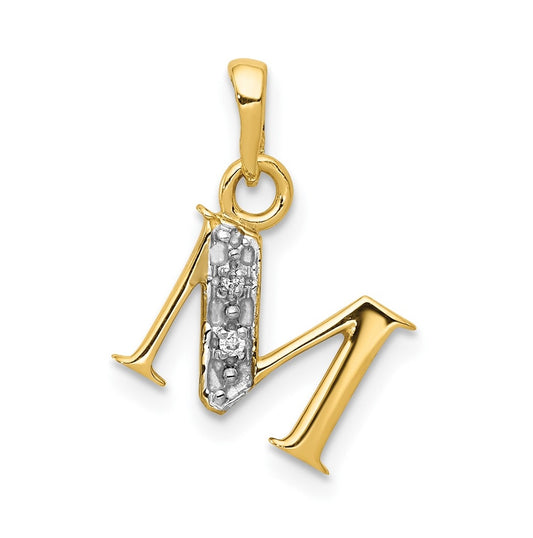 10K Yellow Gold and Rhodium Diamond Initial M Charm