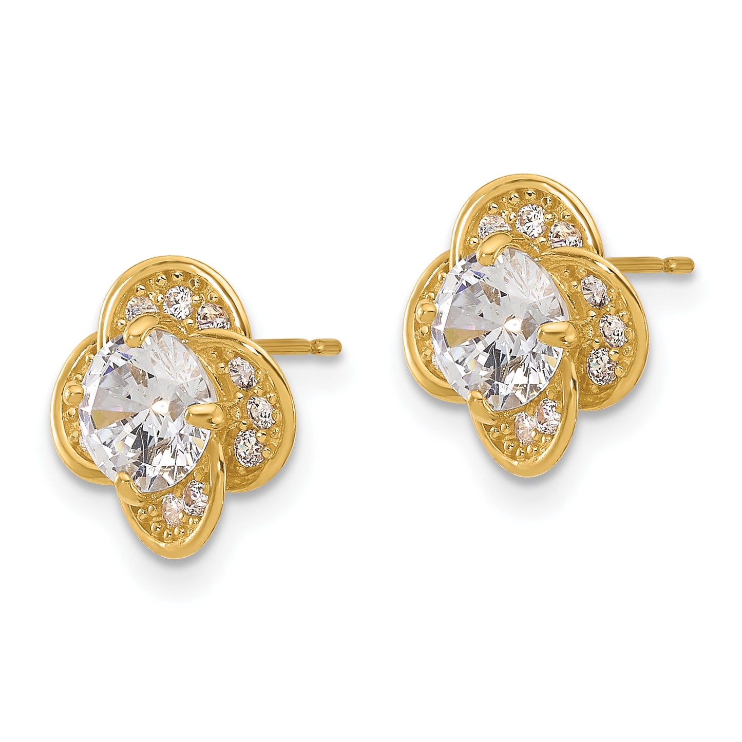 10K Yellow Gold Tiara Collection Polished CZ Post Earrings