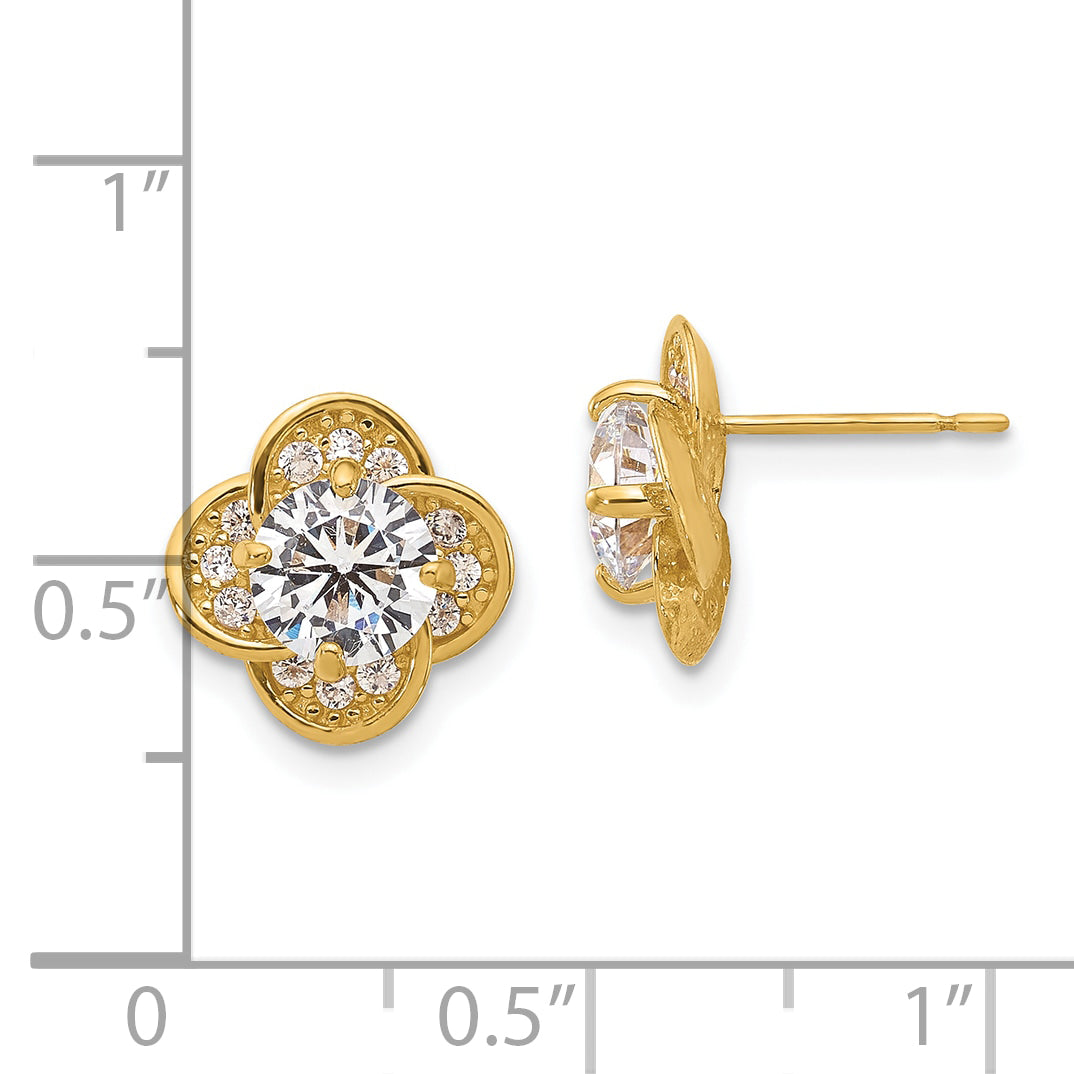 10K Yellow Gold Tiara Collection Polished CZ Post Earrings