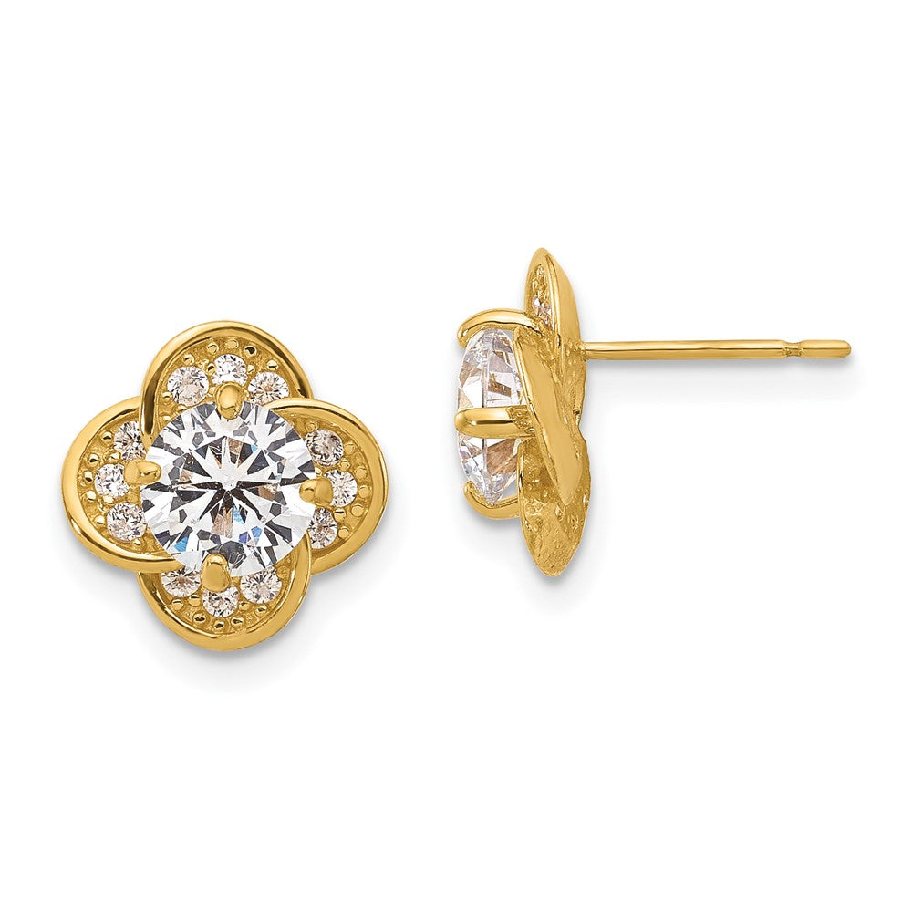 10K Yellow Gold Tiara Collection Polished CZ Post Earrings