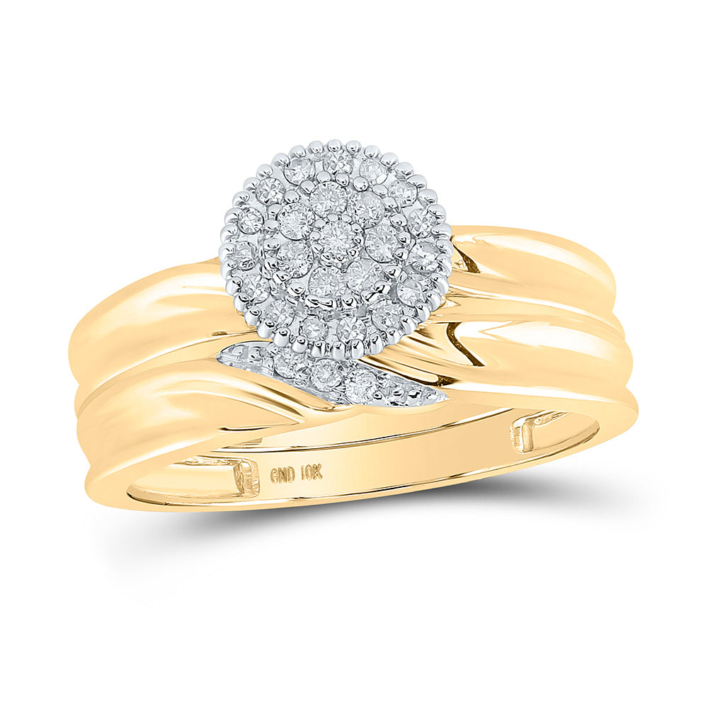 10k Yellow Gold Diamond His Hers Matching Trio Wedding Engagement Bridal Ring Set 1/4 Cttw, Womens Size: 5-10, Mens Size: 7-13