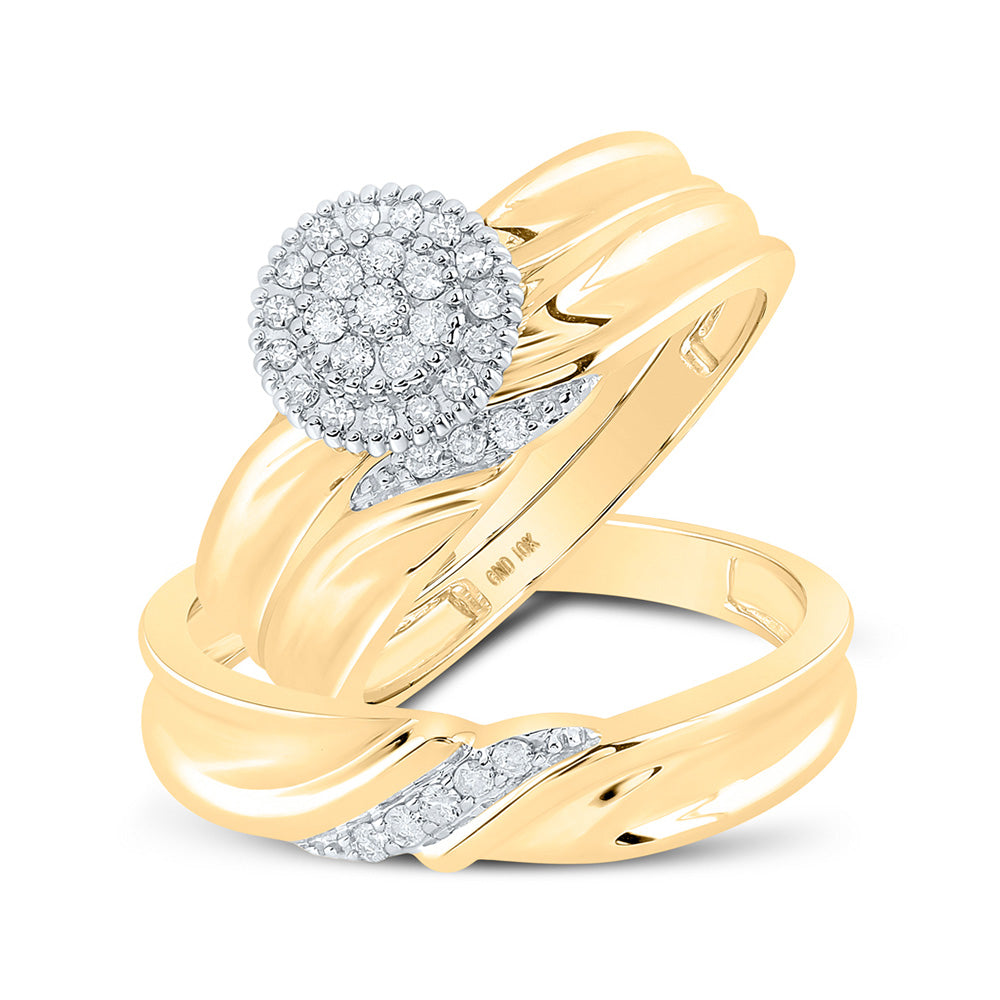 10k Yellow Gold Diamond His Hers Matching Trio Wedding Engagement Bridal Ring Set 1/4 Cttw, Womens Size: 5-10, Mens Size: 7-13