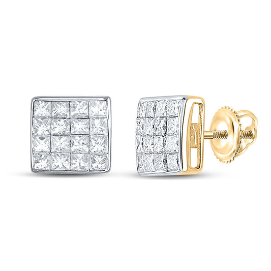 14K Yellow Gold Womens Princess Diamond Square Cluster Stud Earrings 3/8 Cttw, Length: 0.22 In, Width: 0.22 In