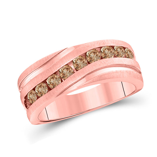 10K Rose Gold Mens Round Diamond Wedding Single Row Grooved Band Ring 1 Cttw, Mens Size: 7-13