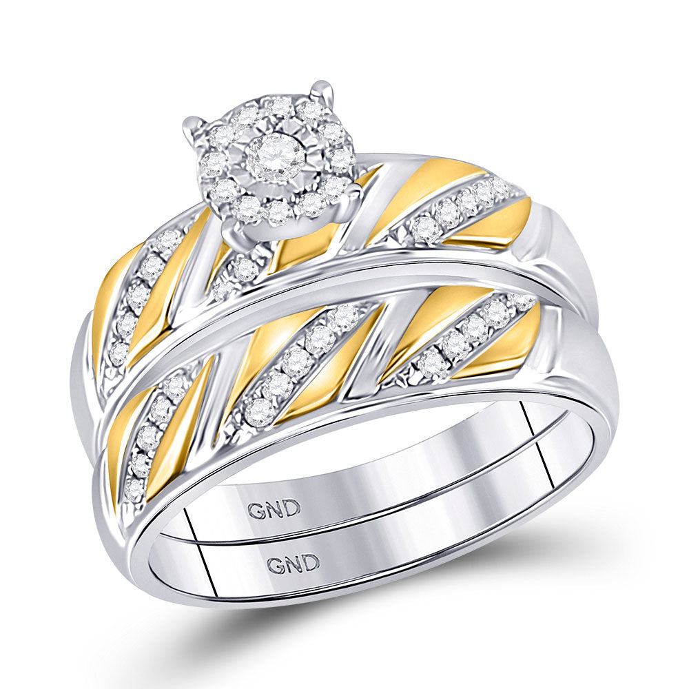 10K Two-tone Gold His Hers Round Diamond Solitaire Matching Wedding Set 1/3 Cttw, Womens Size: 5-10, Mens Size: 7-13