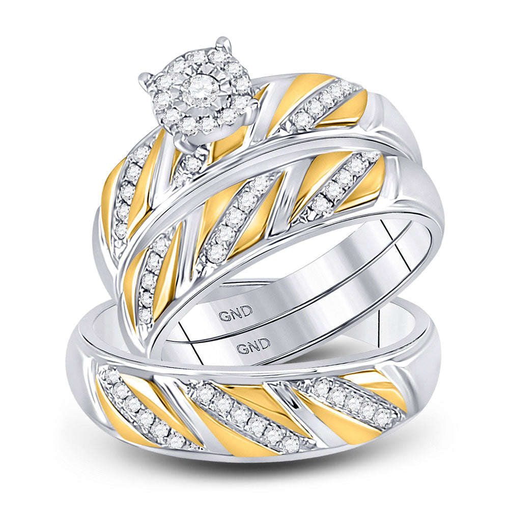 10K Two-tone Gold His Hers Round Diamond Solitaire Matching Wedding Set 1/3 Cttw, Womens Size: 5-10, Mens Size: 7-13