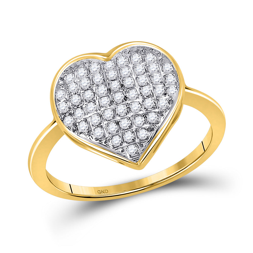 10K Yellow Gold Womens Round Diamond Heart Ring 1/6 Cttw, Womens Size: 5-10