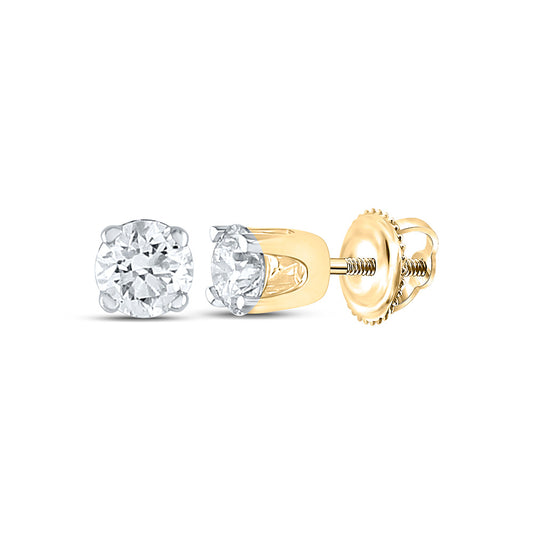 14K Yellow Gold Womens Round Diamond Stud Earrings 1/5 Cttw