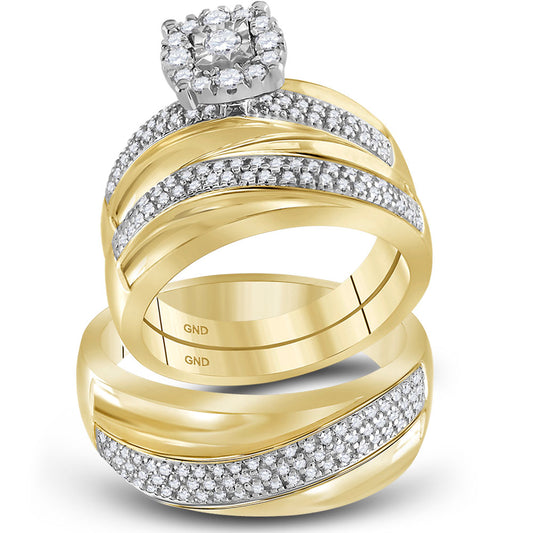 10K Yellow Gold His Hers Round Diamond Solitaire Matching Wedding Set 1/2 Cttw, Womens Size: 5-10, Mens Size: 7-13