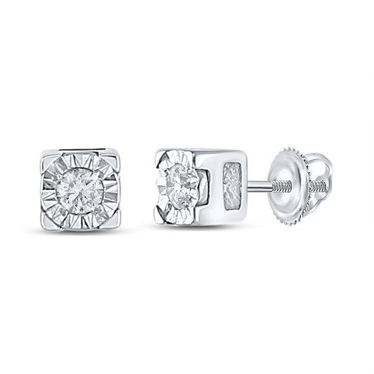 Sterling Silver Womens Round Diamond Solitaire Earrings 1/20 Cttw, Length: 0.12 In, Width: 0.12 In