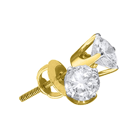 14K Yellow Gold Womens Round Diamond Solitaire Stud Earrings 7/8 Cttw