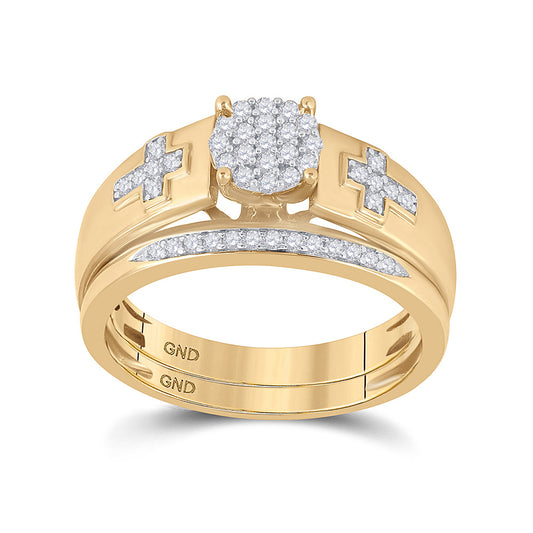 10K Yellow Gold Diamond Cluster Cross Bridal Wedding Ring Band Set 1/4 Cttw, Womens Size: 5-10