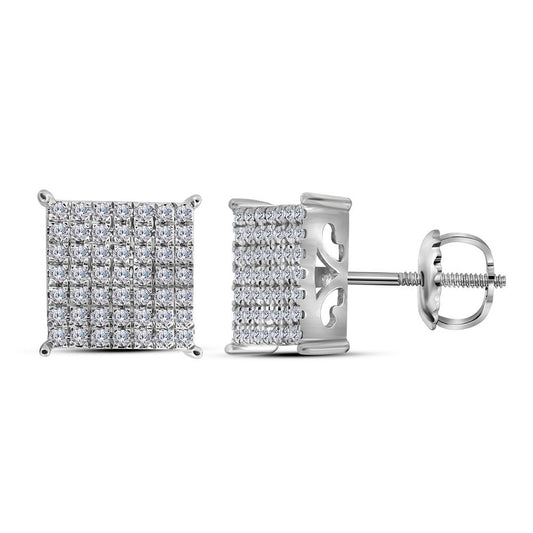 10K White Gold Womens Round Diamond Square Cluster Stud Earrings 3/4 Cttw