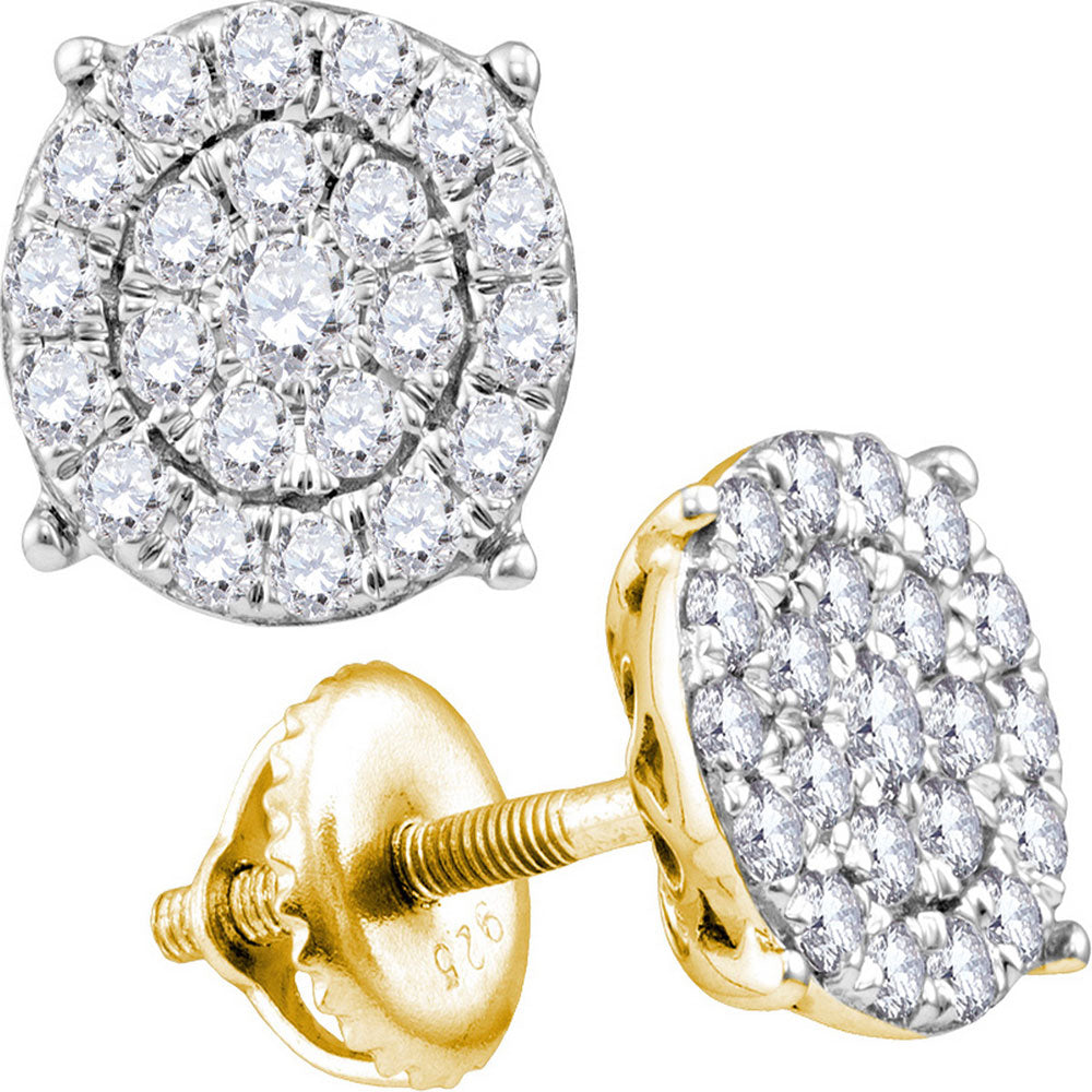 10K Yellow Gold Womens Round Diamond Cluster Earrings 1 Cttw, Length: 0.37 In, Width: 0.37 In