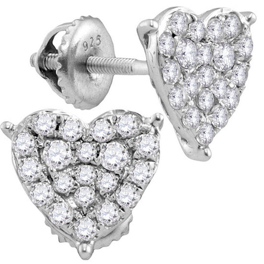 10K White Gold Womens Round Diamond Heart Cluster Stud Earrings 3/4 Cttw