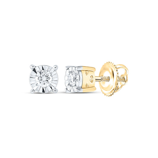 10K Yellow Gold Womens Round Diamond Solitaire Stud Earrings 1/10 Cttw, Length: 0.15 In, Width: 0.15 In