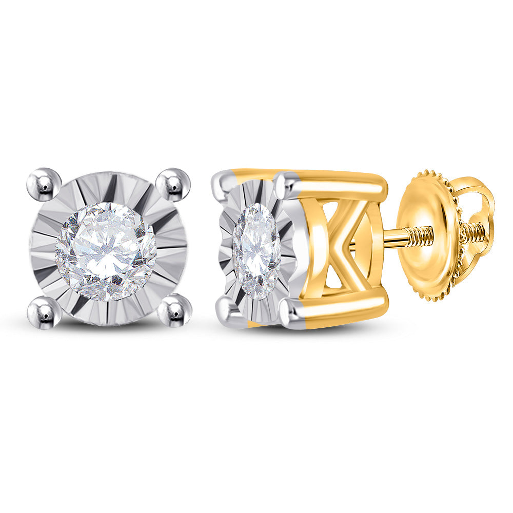 10K Yellow Gold Womens Round Diamond Stud Earrings 1/4 Cttw