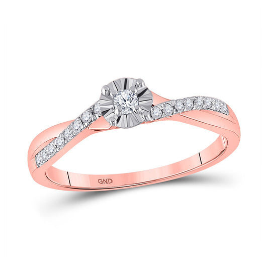 10K Rose Gold Womens Round Diamond Solitaire Twist Promise Ring 1/6 Cttw, Womens Size: 5-10