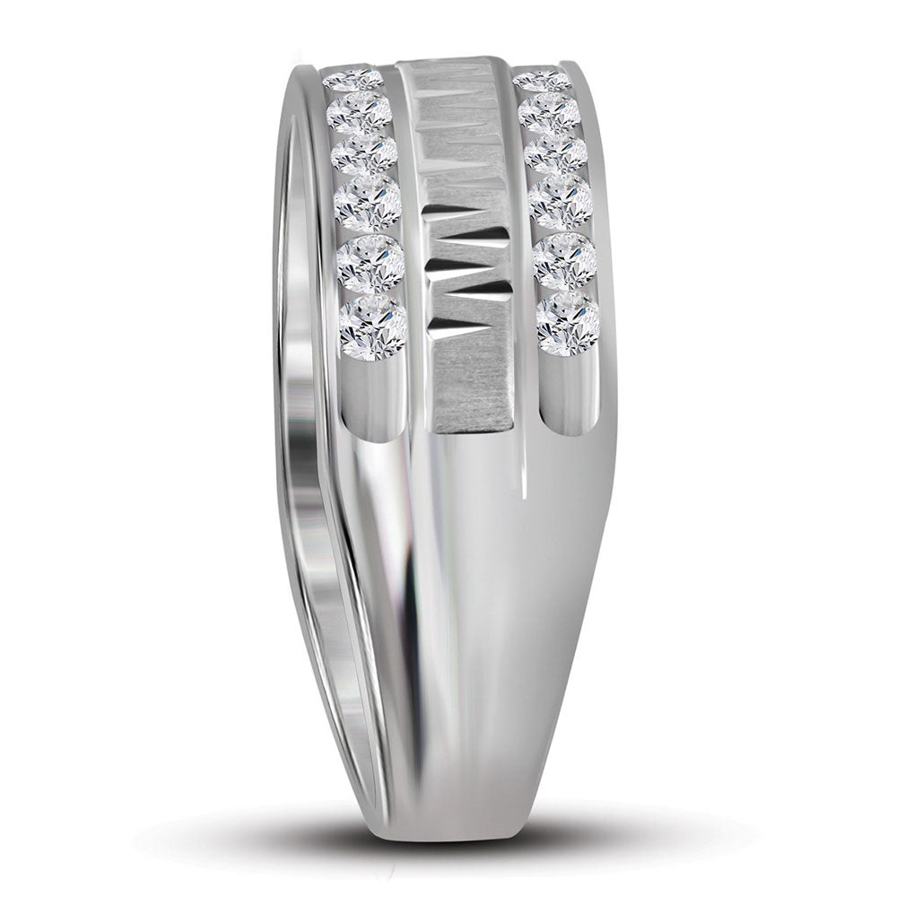 14K White Gold Mens Round Diamond Wedding Double Row Band Ring 1 Cttw, Mens Size: 7-13