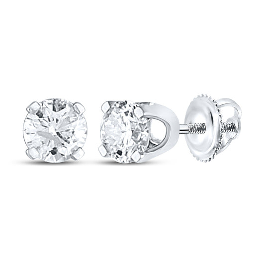 14K White Gold Womens Round Diamond Solitaire Stud Earrings 1/2 Cttw