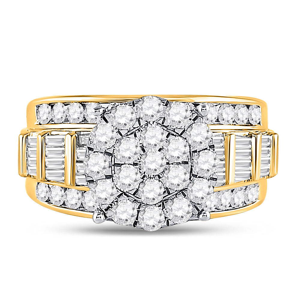 10K Yellow Gold Round Diamond Cluster Bridal Wedding Engagement Ring 2 Cttw, Womens Size: 5-10