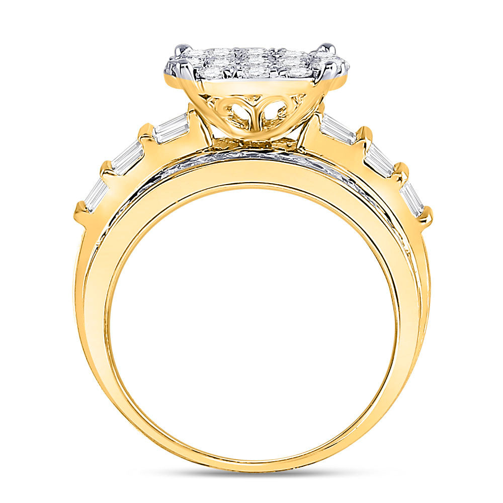 10K Yellow Gold Round Diamond Cluster Bridal Wedding Engagement Ring 2 Cttw, Womens Size: 5-10