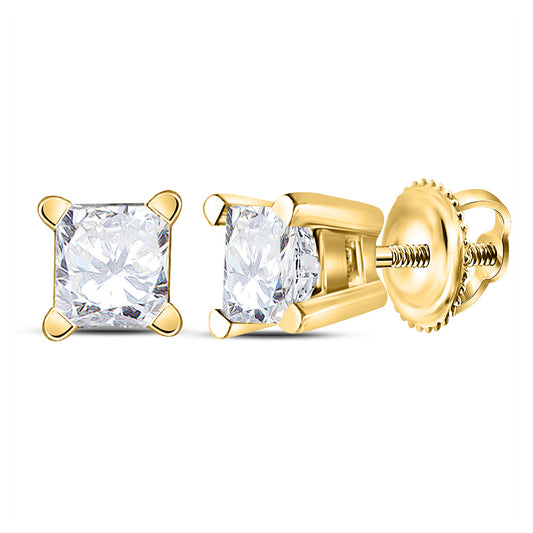 14K Yellow Gold Unisex Princess Diamond Solitaire Stud Earrings 1/2 Cttw