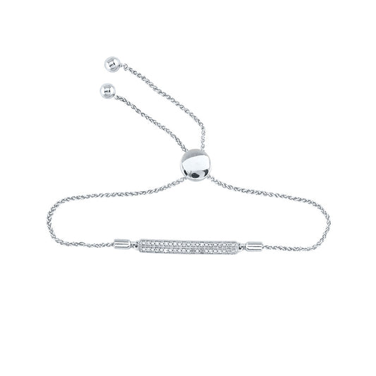 Sterling Silver Womens Round Diamond-accented Bar Bolo Adjustable Bracelet 1/10 Cttw, Width: 0.14 In