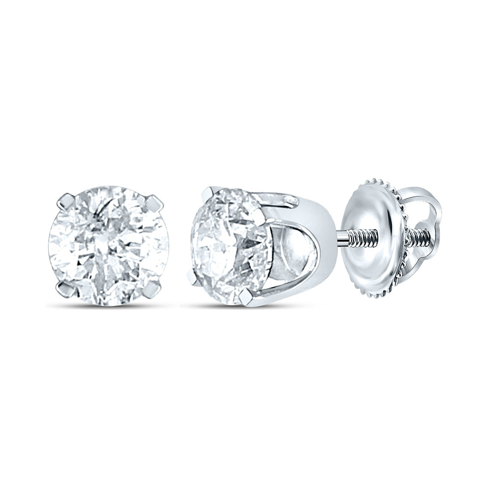 14K White Gold Unisex Round Diamond Solitaire Stud Earrings 1 Cttw