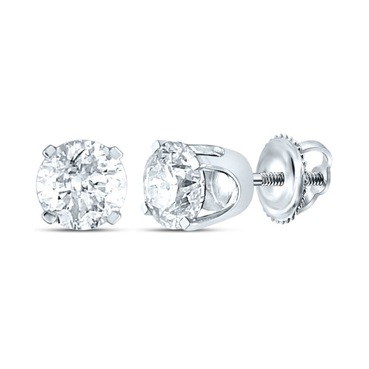 14K White Gold Unisex Round Diamond Solitaire Stud Earrings 1 Cttw