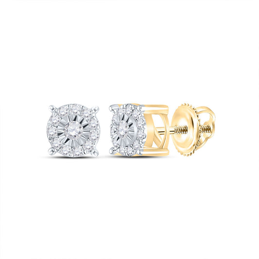 10K Yellow Gold Womens Round Diamond Halo Earrings 1/5 Cttw, Length: 0.21 In, Width: 0.21 In