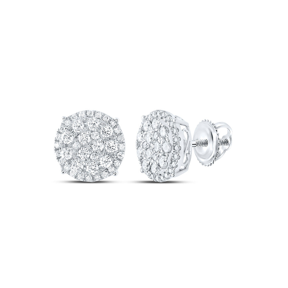 14K White Gold Womens Round Diamond Concentric Circle Cluster Stud Earrings 2 Cttw, Length: 0.5 In, Width: 0.5 In