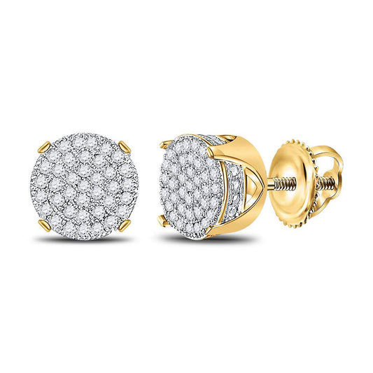 10K Yellow Gold Round Diamond Circle Cluster Stud Earrings 1/4 Cttw