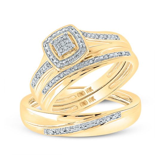 10K Yellow Gold His Hers Round Diamond Square Matching Wedding Set 1/12 Cttw, Womens Size: 5-10, Mens Size: 7-13