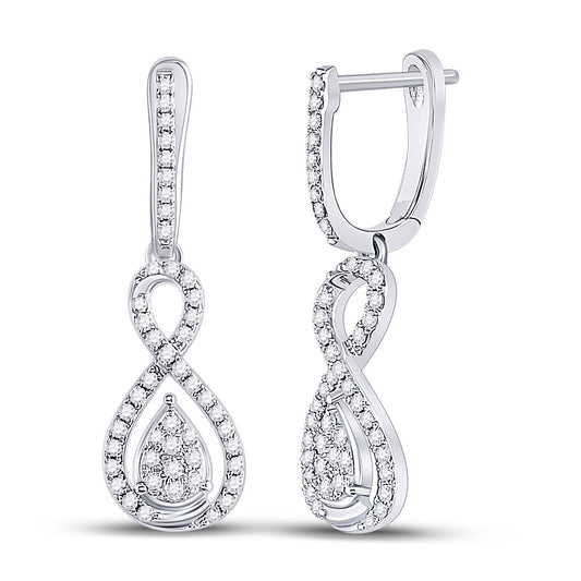 10K White Gold Womens Round Diamond Teardrop Dangle Earrings 3/8 Cttw