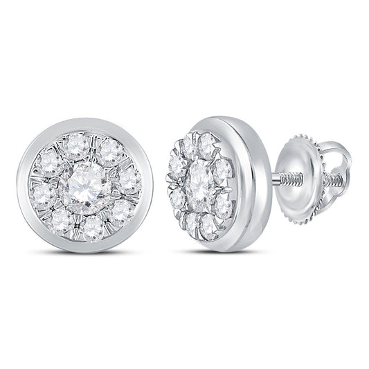 14K White Gold Womens Round Diamond Cluster Stud Earrings 1 Cttw