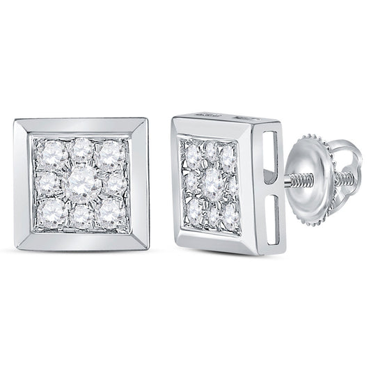 14K White Gold Womens Round Diamond Square Cluster Stud Earrings 1/2 Cttw