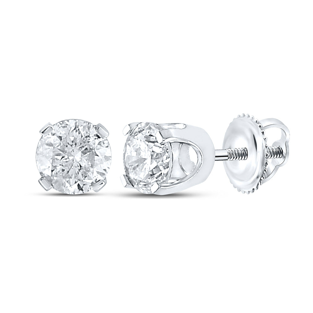 14K White Gold Womens Round Diamond Solitaire Earrings 1-3/8 Cttw