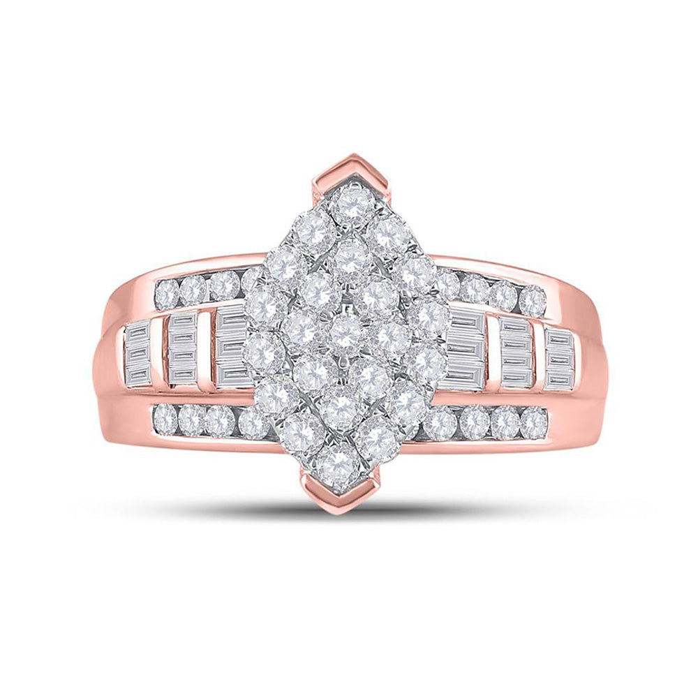 10K Rose Gold Round Diamond Cluster Bridal Wedding Engagement Ring 1 Cttw, Womens Size: 5-10